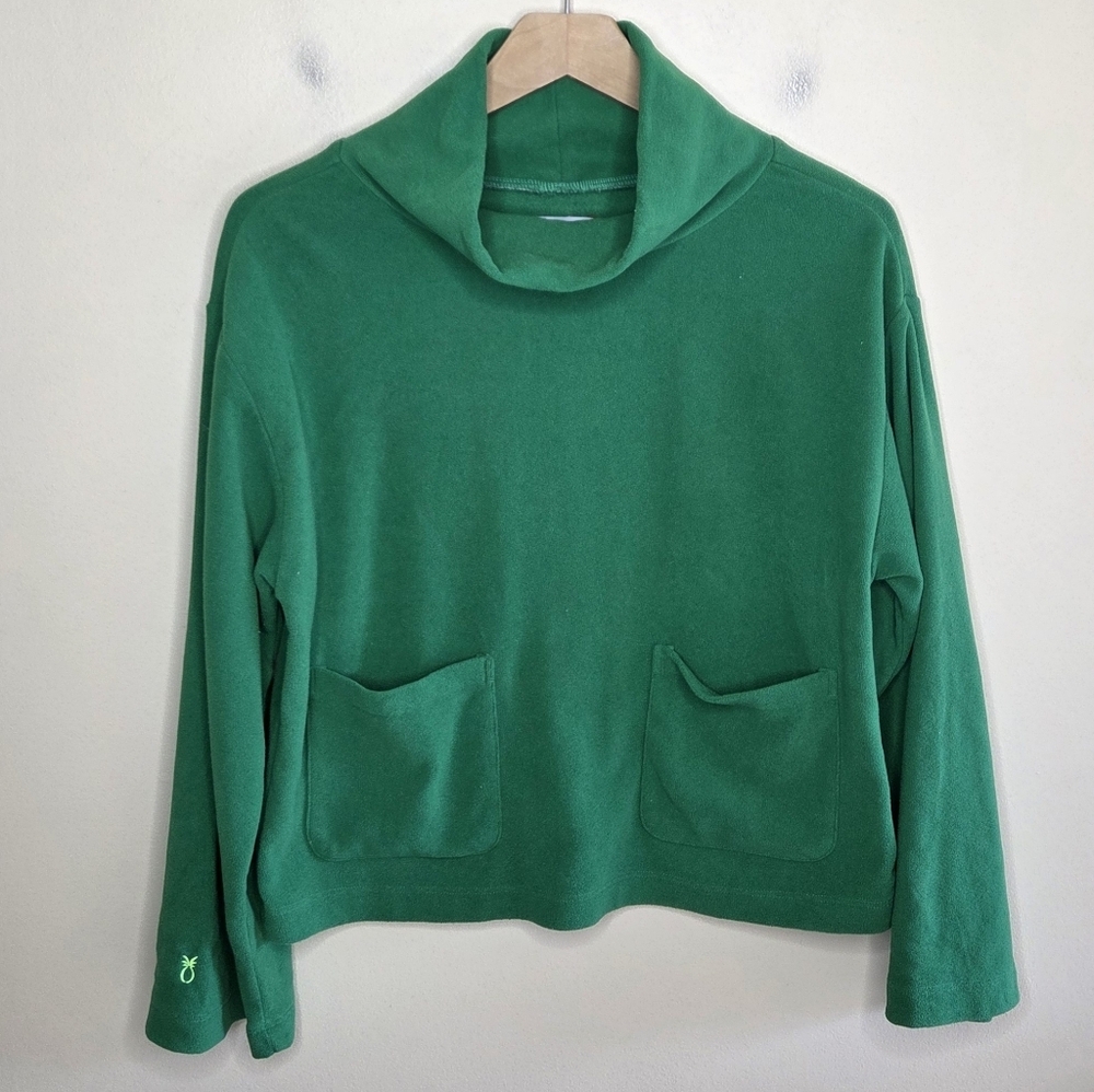 Dudley Stephens Green Mockneck Cropped Fleece Sweatshirt Size Medium Pockets